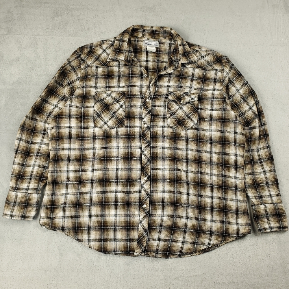 Wrangler Wrancher Shirt Mens 2XL Western Pearl Snap Rockabilly Shadow Plaid